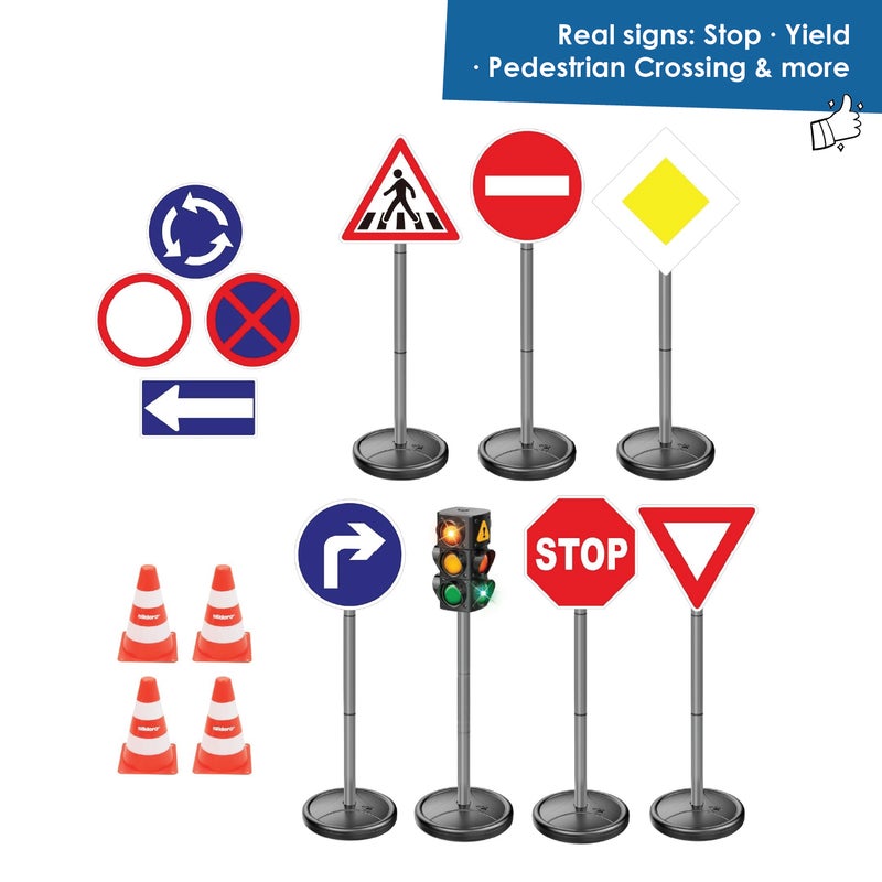 alldoro XXL Traffic Set | 80cm Light & Sound Traffic Light | 10 Signs 75cm | 4 Stackable Cones | Battery-Powered Road Safety Toy Age 3+ - Image 4