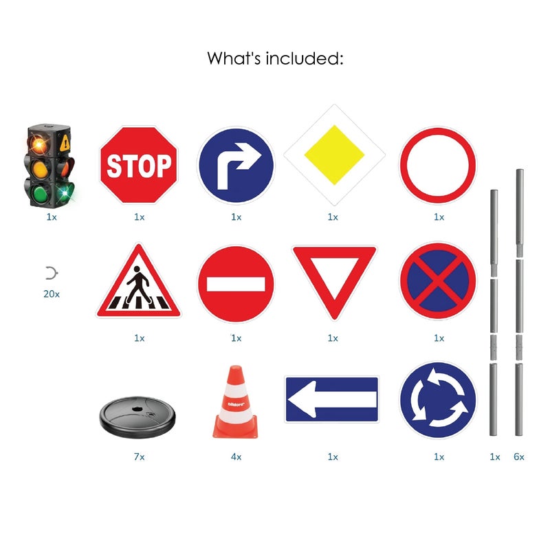 alldoro XXL Traffic Set | 80cm Light & Sound Traffic Light | 10 Signs 75cm | 4 Stackable Cones | Battery-Powered Road Safety Toy Age 3+ - Image 5