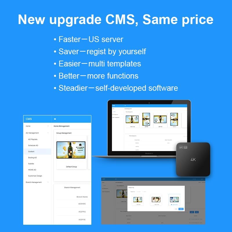 Lunzn Smart Digital Signage Player with Free CMS Software 7x24 Stable Auto Play Make TV Set Become LCD Display Andriod 4K Advertising Media Player(YM05) - Image 2