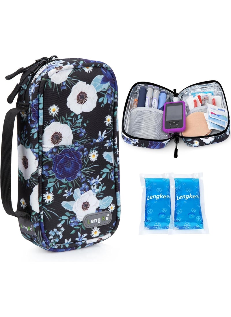 YOUSHARES YOUSHARES Insulin Cooler Travel Case - Travel Medicine Cooler Bag for Insulin and Diabetes Supplies Travel, Insulin Case with 2 TSA Approved Gel Ice Pack (Silver Lotus) 