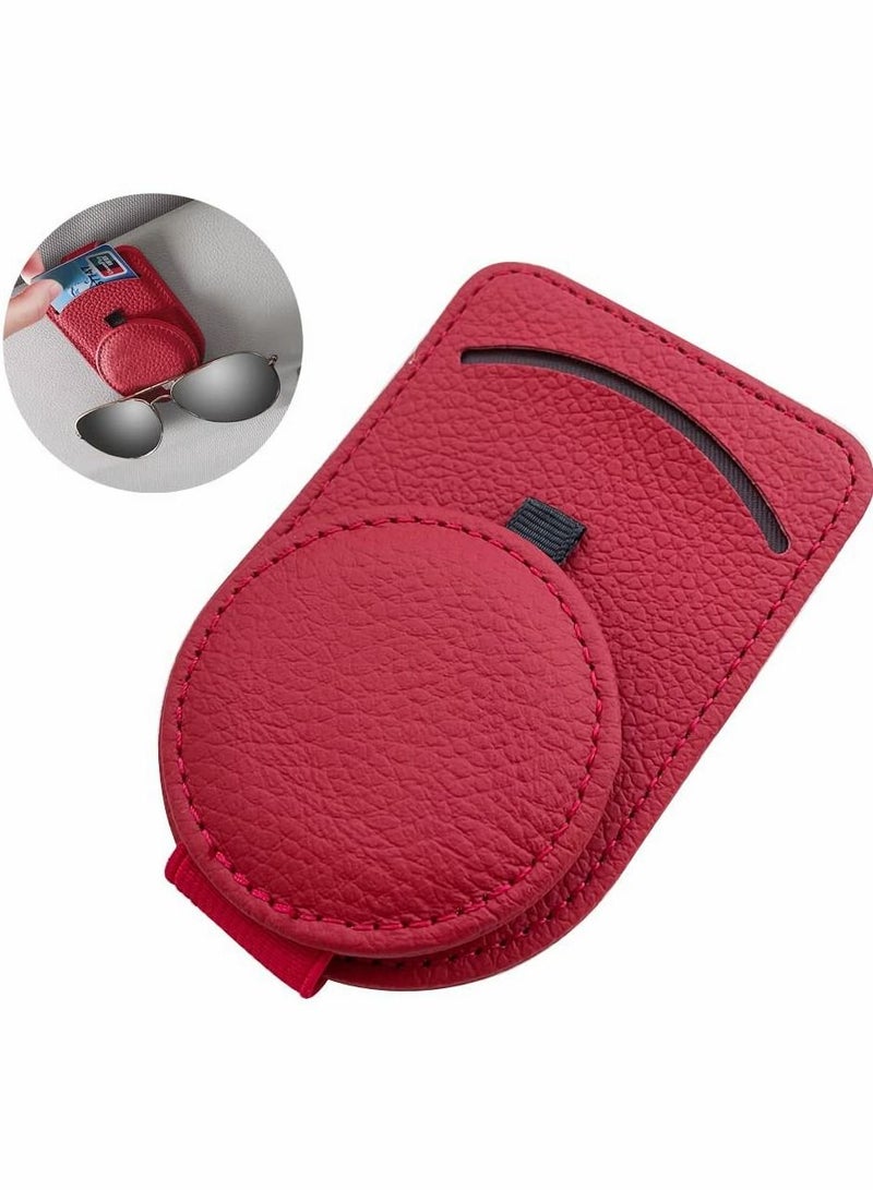 SYOSI Sunglass Holder for Car Visor,Adsorption Sunglasses Holder Clip for Storing Glasses Card Mask, for Car Visor (Red)  - Image 1