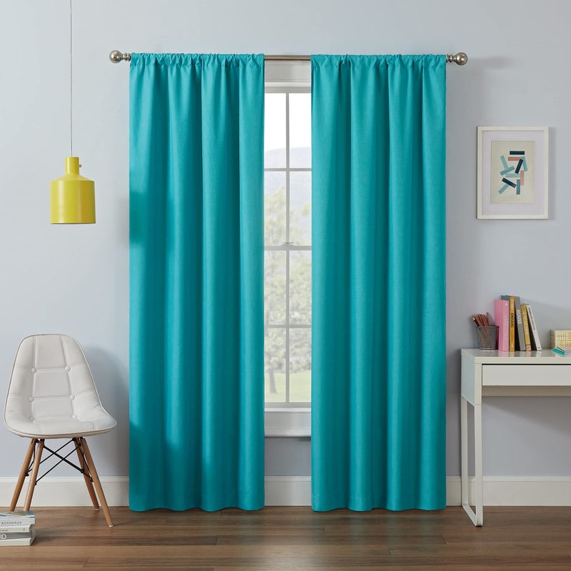 إكليبس Eclipse Kendall Modern Blackout Thermal Rod Pocket Window Starter لغرفة النوم أو غرفة المعيشة (لوحة واحدة) 42 × 84 الفيروز - Image 2