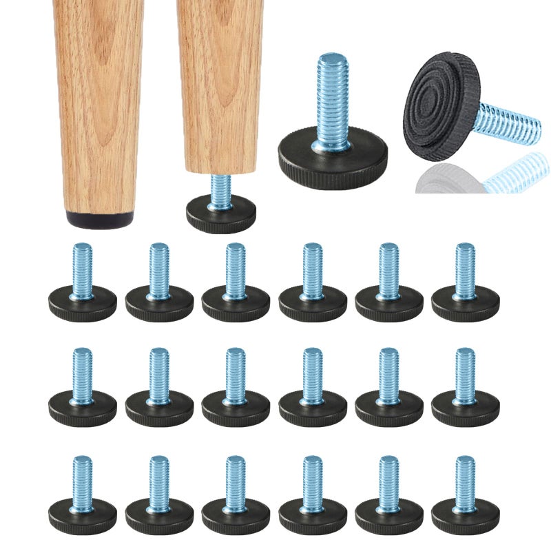 Wafjamf 20 Pcs M6 Thread Adjustable Furniture Levelers Screw In Threaded, Adjustable Levelers Feet Screw On Furniture Glide Leveling For Table, Chair, Furniture Legs - Image 1