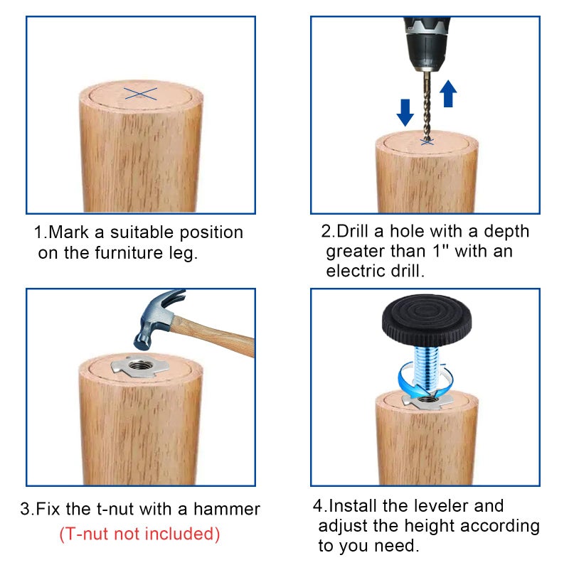 Wafjamf 20 Pcs M6 Thread Adjustable Furniture Levelers Screw In Threaded, Adjustable Levelers Feet Screw On Furniture Glide Leveling For Table, Chair, Furniture Legs - Image 5