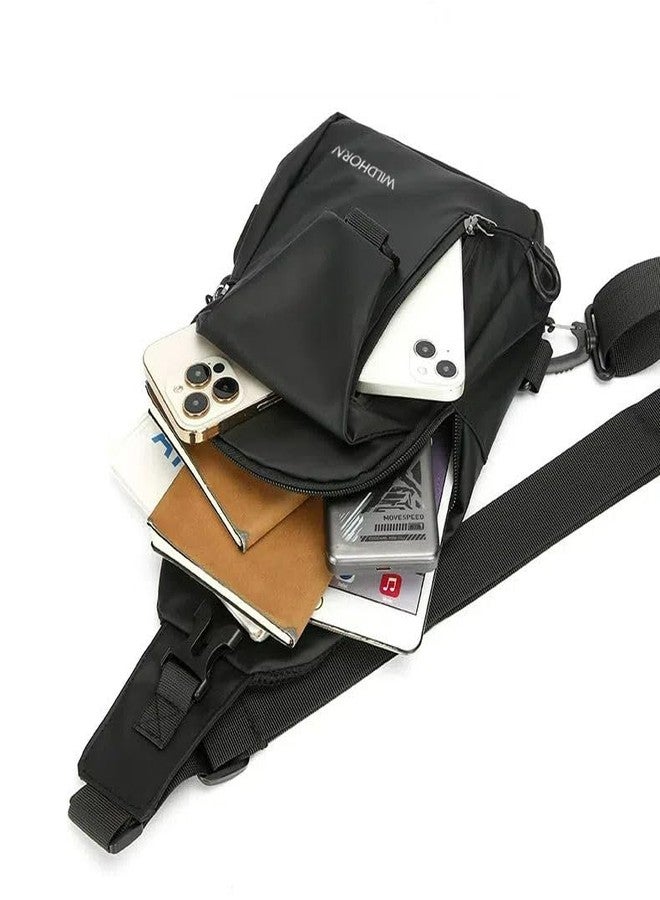 WildHorn Nylon Sling Bag for Men & Women | Waterproof Chest Shoulder Bag with USB Charging Port | Compact Crossbody Bag for Phone, Wallet & Daily Essentials (Black) - Image 5