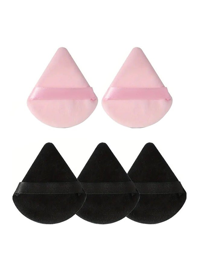 ORiTi 5-Piece Make Up Puff Face Soft Triangle Powder Puffs For Loose Powder Velous Cosmetic Foundation Sponges Blender - 2 Pink And 3 Black - Image 1