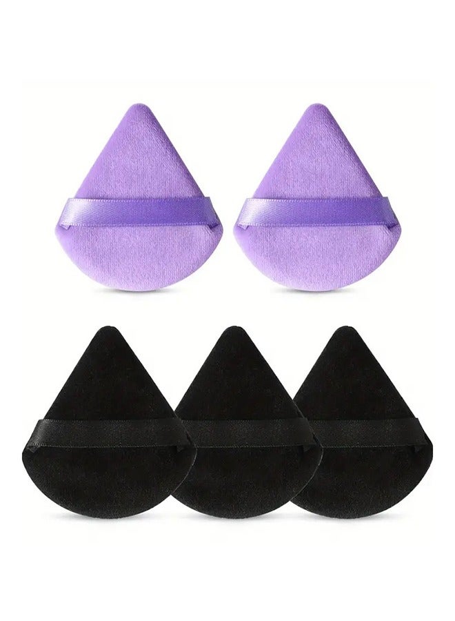 ORiTi 5-Piece Make Up Puff Face Soft Triangle Powder Puffs For Loose Powder Velous Cosmetic Foundation Sponges Blender - 2 Pink And 3 Black - Image 5
