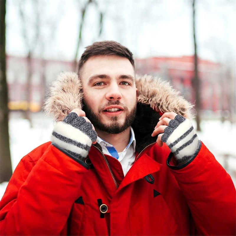 Luckam 2 Pairs Winter Touch Screen Gloves Warm Fleece Lined Knit Gloves Unisex Half Finger Gloves Elastic Cuff Winter Texting Gloves Pink Black, One Size - Image 5