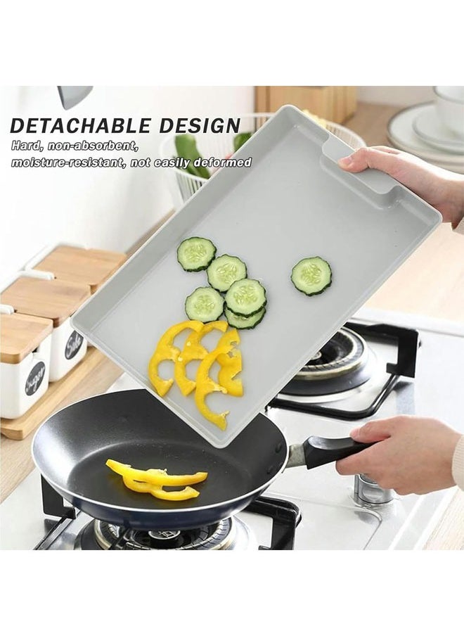 Cutting Board with Storage Tray, Kitchen Wooden Chopping Board, Plastic Tray Storage Container, Multi-Function Pull-Out Cutting Board, Easy Waste Removal and Food Prep, Anti-Skid, Hangable (Grey)