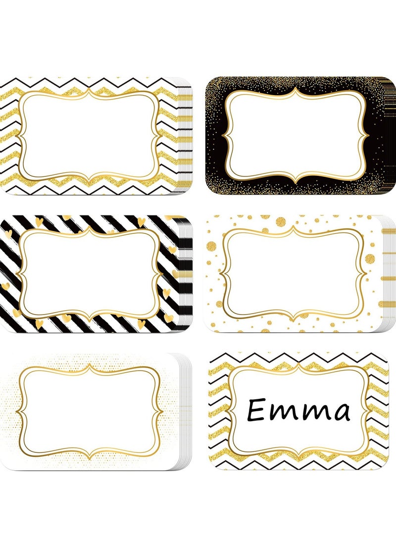 Y&D 200 Pieces Name Tag Stickers Party Tags Border Labels Personalized for Office School Accessories Home Kitchen Category , 3.2 x 2.1 Inches, Gold Boarder  - Image 1