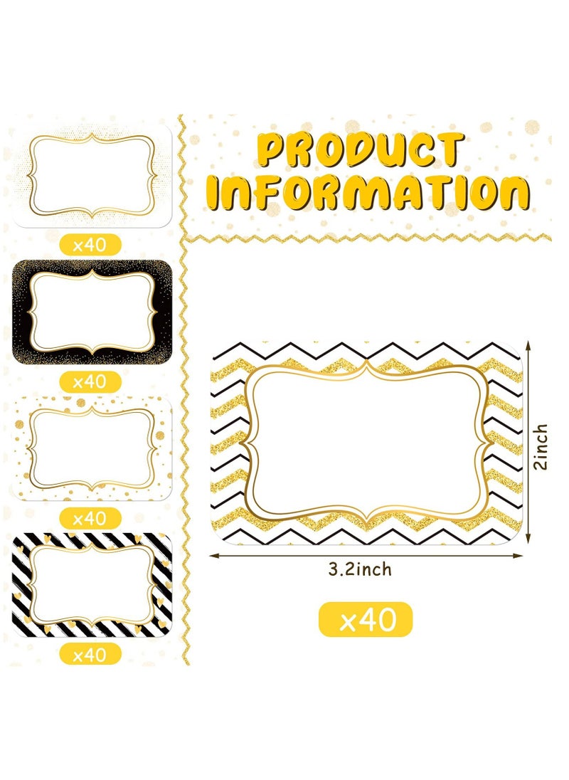 Y&D 200 Pieces Name Tag Stickers Party Tags Border Labels Personalized for Office School Accessories Home Kitchen Category , 3.2 x 2.1 Inches, Gold Boarder  - Image 3