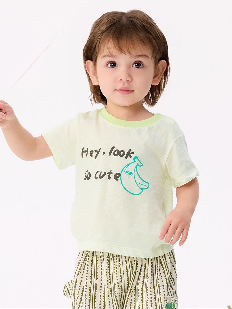 بالابالا تيشيرت بطباعة أمامية وأزرار على الكتف للأولاد - Image 1