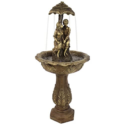 Sunnydaze Sunnydaze Lovers Umbrella 43Inch Solar Water Fountain  Rechargeable Solar Battery Backup  LED Lights  Fiberglass and Resin 