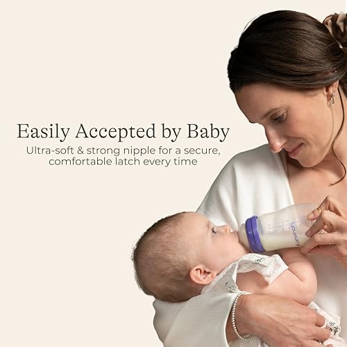 Lansinoh AntiColic Baby Bottles BPAFree Plastic 8 Ounces 4 Count Medium Flow Nipples Size M Breastfeeding Bottle with NaturalWave Design - Image 3