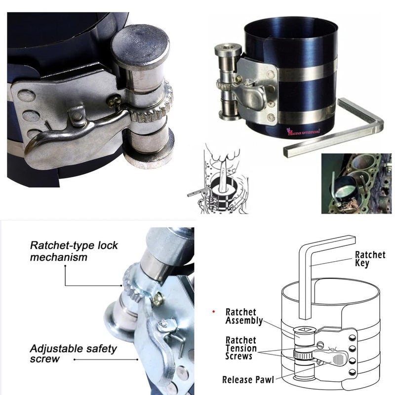 Malfah Enterprises Malfah Piston Compressor 3 Band Ratchet Installer Tool Car Engine Piston Rings Compressor 4175 mm Motorcycle Engine Parts Repair 107602  - Image 2