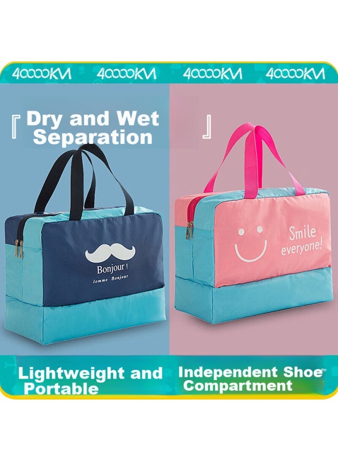 Forty thousand kilometers 40,000 Km Toiletry Bag With Wet And Dry Separation, Large Capacity Storage Bag, Beach Bag, Swim Bag, Gym Bag Sw1172 Pink Smiley Face - Image 1