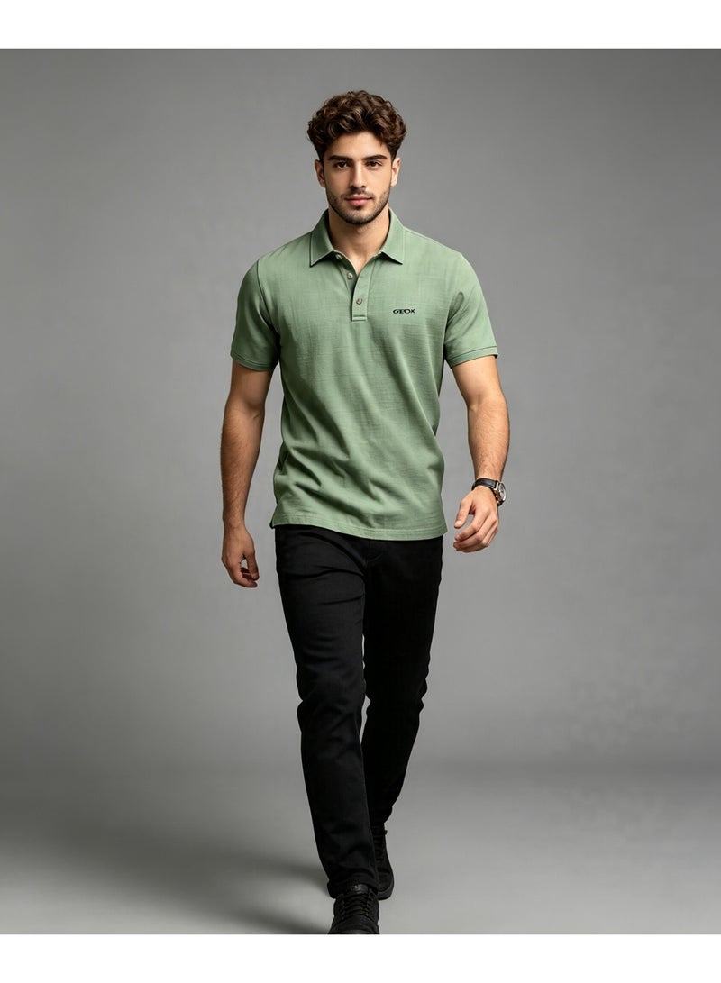 GEOX Men Short Sleeve Street Café Casual Polo Shirt Green - Image 5