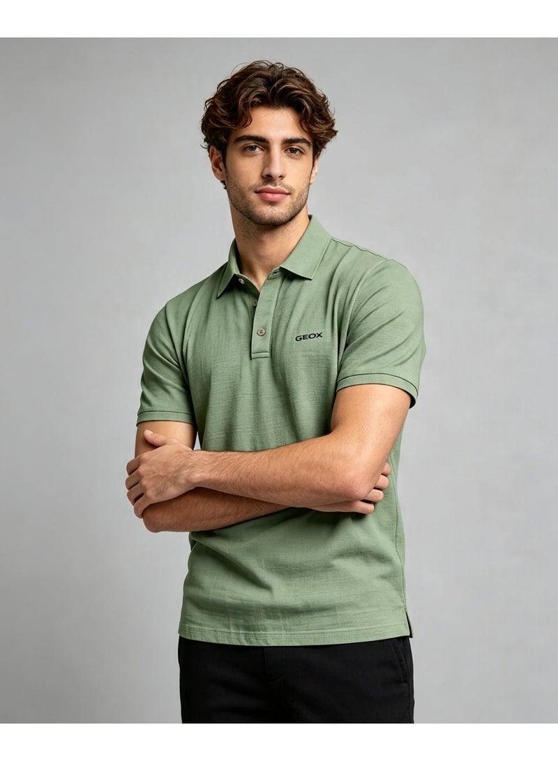 GEOX Men Short Sleeve Street Café Casual Polo Shirt Green - Image 4