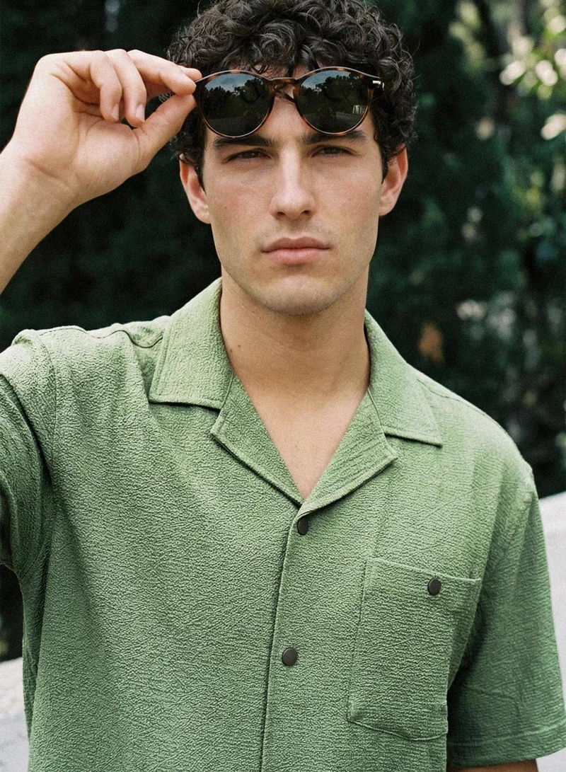 Dennis Lingo Olive Solid Button Down Relaxed Shirt For Men