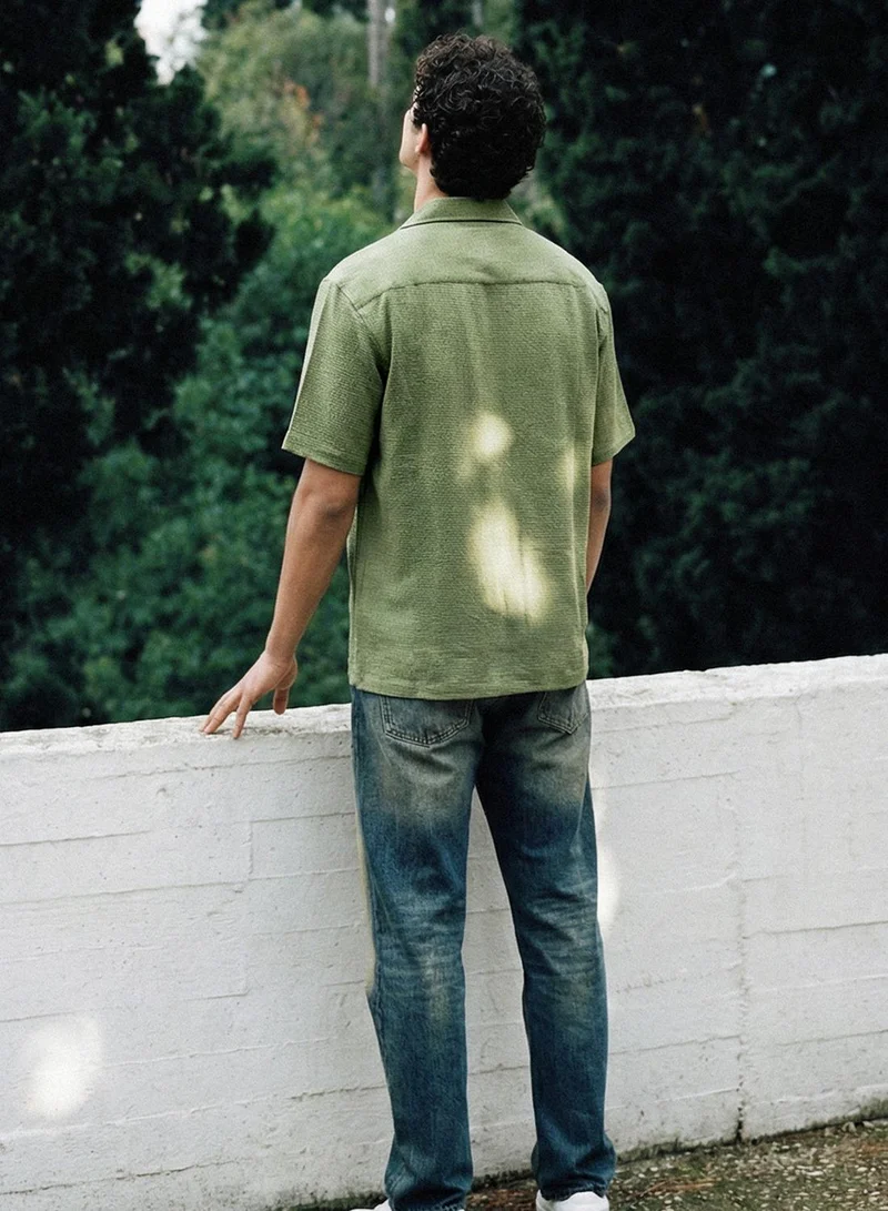 Dennis Lingo Olive Solid Button Down Relaxed Shirt For Men