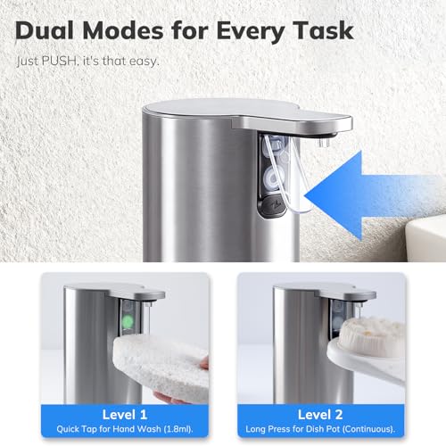 Umimile Electric Dish Soap Dispenser for Kitchen and Bathroom, 2 Mode Liquid Hand Soap Dispenser, 11.8oz Rechargeable with Type-C, IPX7 Waterproof (304 Stainless Steel) - Image 4