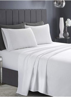 RISHAHOME RISHAHOME 3 Piece Deep Pocketed Fitted Bedsheet Set King Size |White Colour|1 Fittedsheet - 200x200+30 cm, 2 Pillowcases - 50x75 cm|Non allergic Microfiber for year-around use.  - Image 1