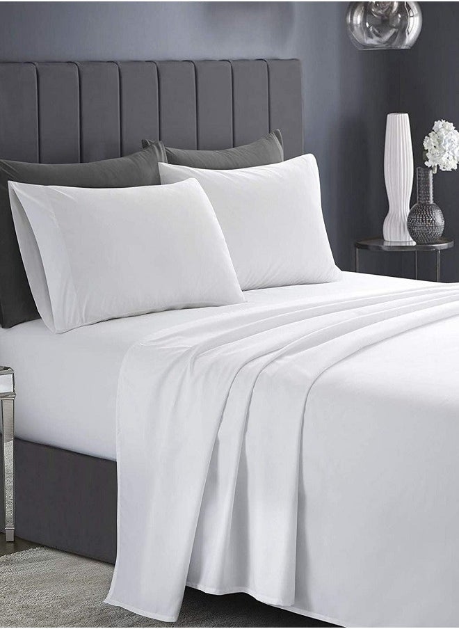 RISHAHOME - RISHAHOME 3 Piece Deep Pocketed Fitted Bedsheet Set King Size |White Colour|1 Fittedsheet - 200x200+30 cm, 2 Pillowcases - 50x75 cm|Non allergic Microfiber for year-around use. - Image 1