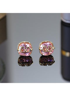NIBEMINENT New Pink Zircon Stud Earrings Women's Simple Exquisite Small Light Luxury High-grade Design All-matching 