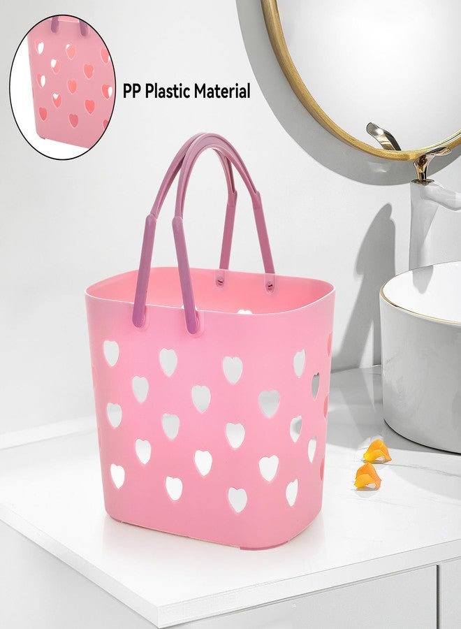 Gsycle Portable Shower Caddy Basket with Handle, Large Capacity Plastic Shower Storage Tote Bathroom Organizer with Drain Holes for Shampoo Soap Toiletries Space Saving Lightweight for Bathroom Gym (Pink) - Image 2