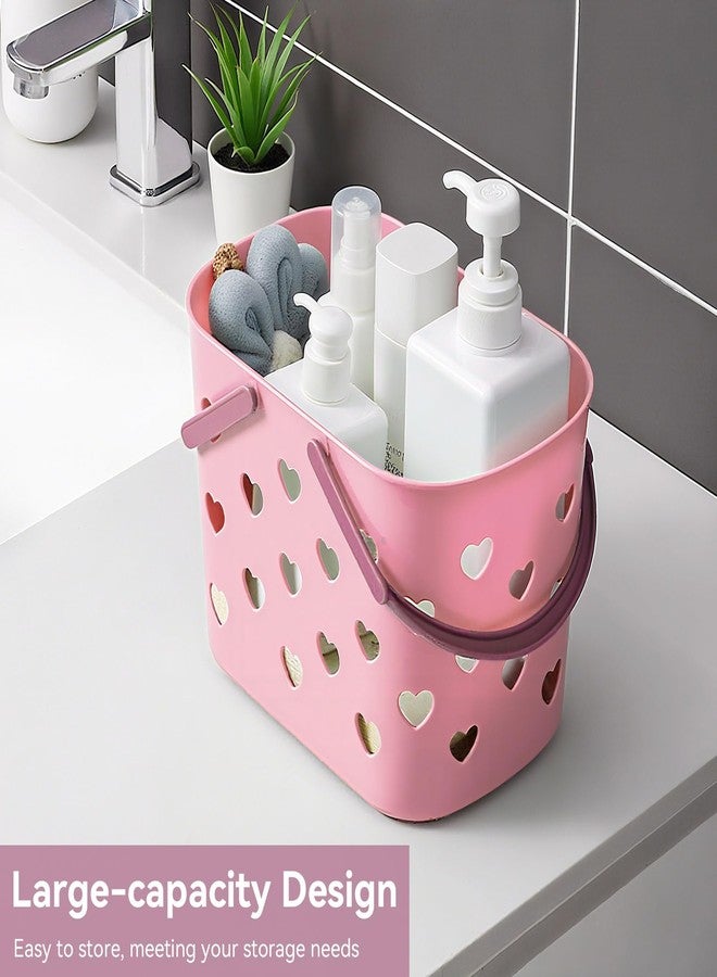Gsycle Portable Shower Caddy Basket with Handle, Large Capacity Plastic Shower Storage Tote Bathroom Organizer with Drain Holes for Shampoo Soap Toiletries Space Saving Lightweight for Bathroom Gym (Pink) - Image 3