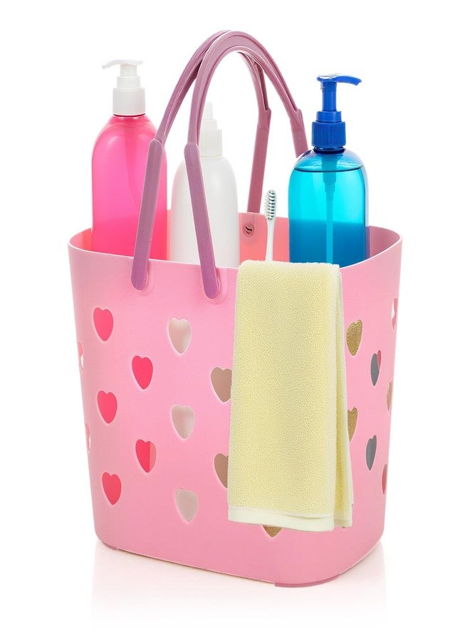 Gsycle Portable Shower Caddy Basket with Handle, Large Capacity Plastic Shower Storage Tote Bathroom Organizer with Drain Holes for Shampoo Soap Toiletries Space Saving Lightweight for Bathroom Gym (Pink) - Image 1