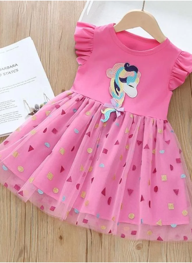 YUNIQEE Fuchsia Fit & Flare Crew Neck Printed Dress