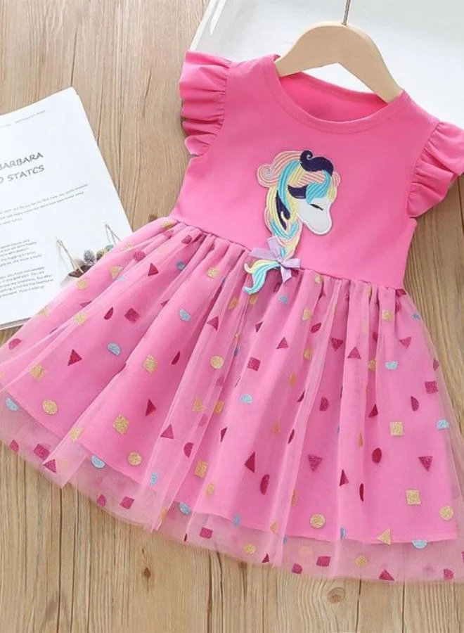 يونيكي Fuchsia Fit & Flare Crew Neck Printed Dress