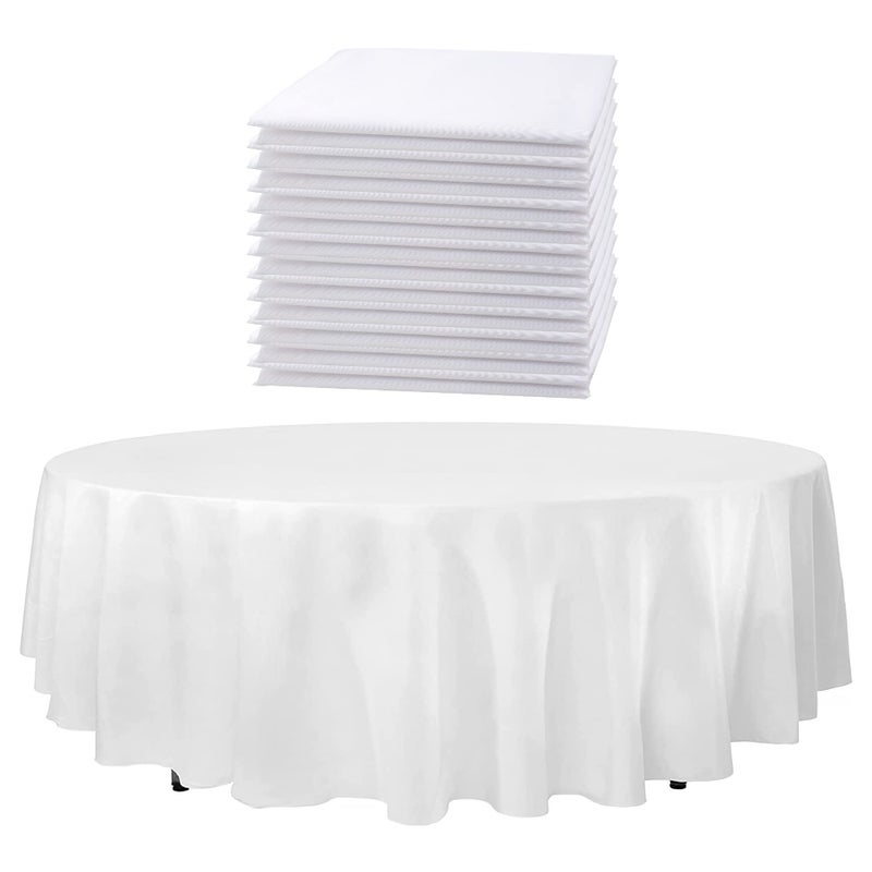 Upper Midland Products Upper Midland Products 12 Pcs 120 inch White Round Tablecloths Linen Polyester Fabric Cover Cloths for Wedding Party Reception Kitchen  Dinning Banquet Restaurant Events Machine Washable 