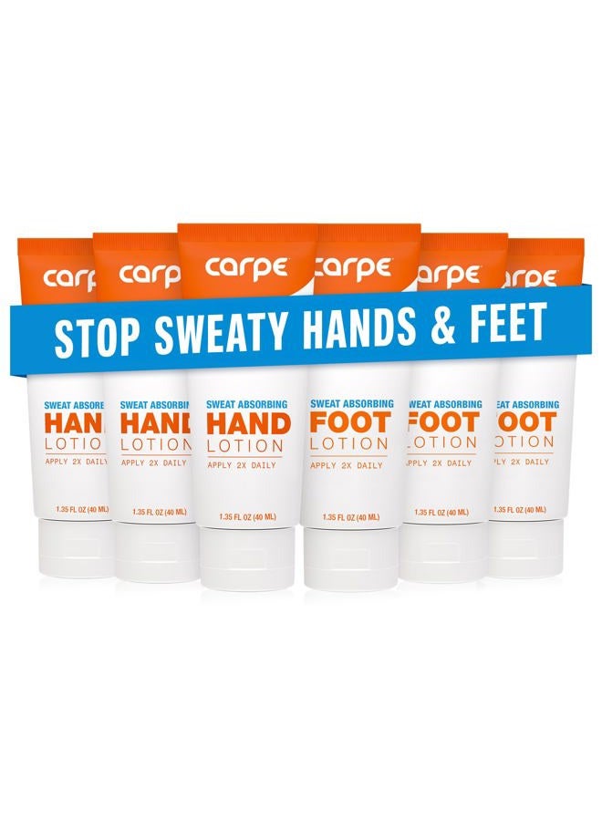 Carpe Antiperspirant Hand and Foot Lotion Bundle (3 Hand and 3 Foot Tubes), Stop Sweaty Hands and Sweaty, Smelly Feet, Dermatologist-Recommended - Image 1