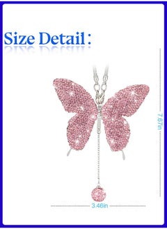 Digipace Butterfly Shape Car Ornaments, Car Interior Mirror Ornaments, Car Diamond Rearview Mirror Accessories, Car Hanging Ornament, Pink  - Image 3