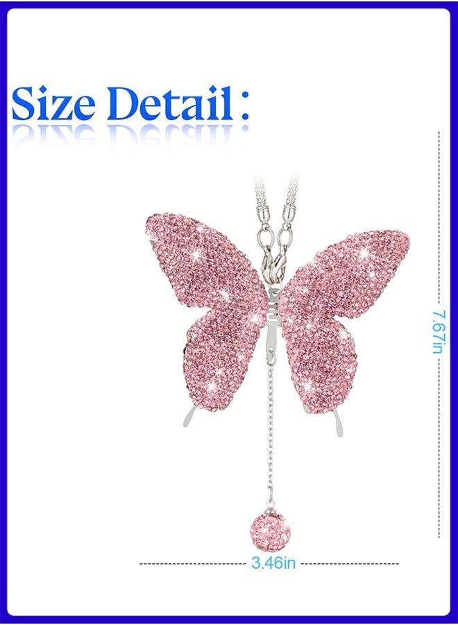 Digipace Elegant Butterfly Shape Car Interior Mirror Ornaments, Diamond Rearview Mirror Accessories, Hanging Decor for Cars (Pink) - Image 3