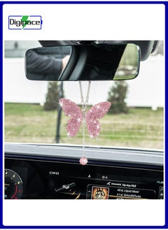 Digipace Butterfly Shape Car Ornaments, Car Interior Mirror Ornaments, Car Diamond Rearview Mirror Accessories, Car Hanging Ornament, Pink  - Image 2