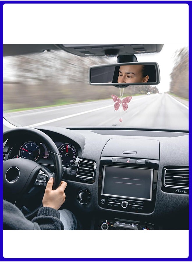 Digipace Elegant Butterfly Shape Car Interior Mirror Ornaments, Diamond Rearview Mirror Accessories, Hanging Decor for Cars (Pink) - Image 4