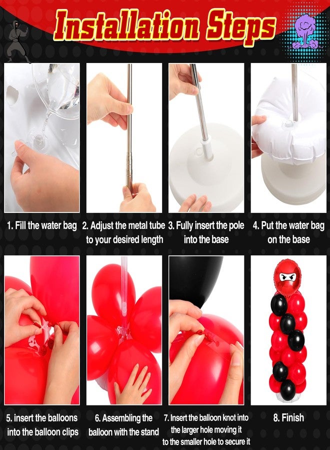 Arrowbash 2 Sets Ninja Party Decorations Ninja Adjustable Balloon Column Stand Kit Metal Telescopic Pillar Balloon Stand for Birthday Warrior Themed Party Supplies(Black, Red) - Image 3