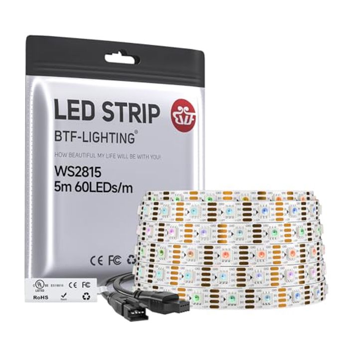 BTF-LIGHTING WS2815 (Upgraded WS2812B) LED Strip Light,UL Listed,16.4FT 300 LED/Pixels,Flexible Chasing RGB,Dual Signal Individually Addressable,5050SMD,3M Tape,DC12V IP30(No Adapter or Controller) - Image 1