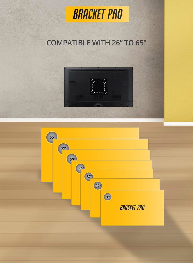 BRACKET PRO حامل تثبيت ثابت من Bracket Pro مقاس 26 بوصة - 65 بوصة يناسب VESA مقاس 200 × 200 مم إلى 400 × 400 مم، وسمك 1.5 مم - حامل حائط آمن وقابل للتعديل للتلفزيون BPF2665 أسود - Image 4