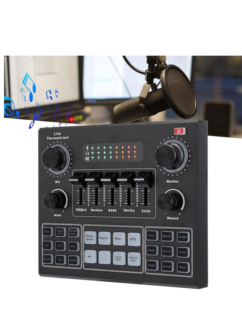 Generic - Sound Card V9, Live Broadcast Sound Card, External Stereo Audio Mixer Broadcast Metal Frosted Body Easy Operation,Bluetooth Sound Mixer Live Sound Card For Streaming and Games - Image 1
