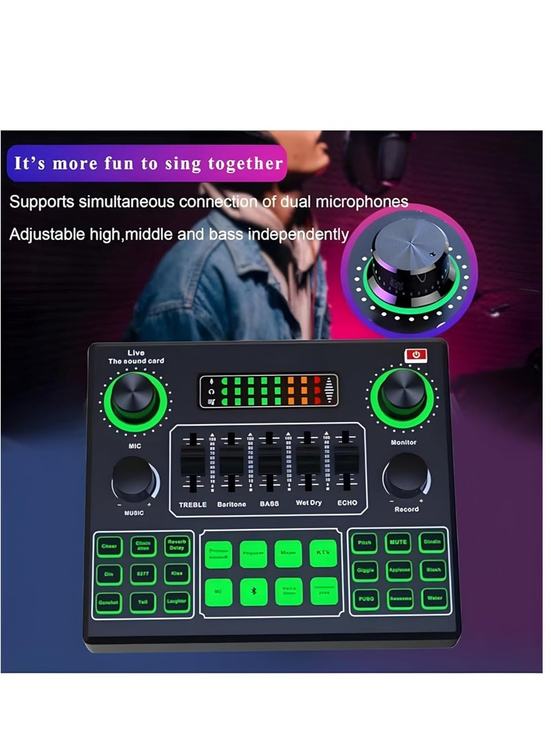 Generic - Sound Card V9, Live Broadcast Sound Card, External Stereo Audio Mixer Broadcast Metal Frosted Body Easy Operation,Bluetooth Sound Mixer Live Sound Card For Streaming and Games - Image 1