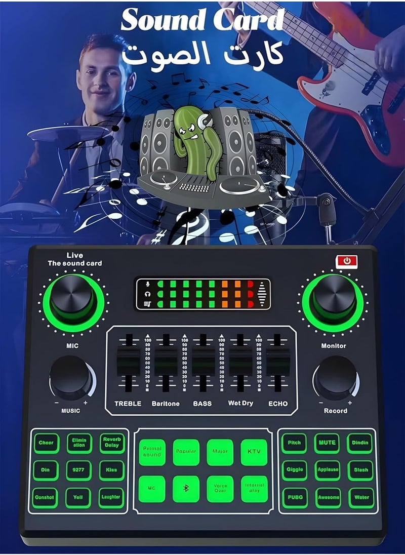 Generic - Sound Card V9, Live Broadcast Sound Card, External Stereo Audio Mixer Broadcast Metal Frosted Body Easy Operation,Bluetooth Sound Mixer Live Sound Card For Streaming and Games - Image 1