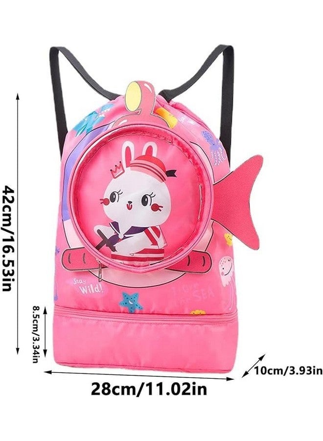 SAMVARDHAN Children's swimming bag dry and wet separation waterproof storage bag children's sports portable cute cartoon beach backpack (Pink) - Image 2