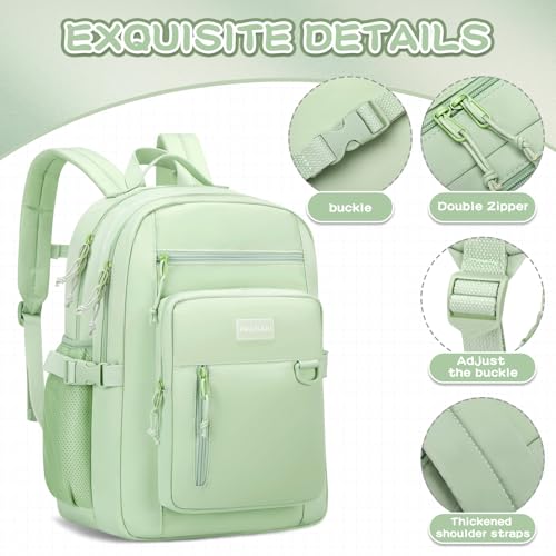 PRAGARI Kids Backpack for School Cute Aesthetic Green Backpack Girls Student Bookbag Women Travel Lightweight Book Bag - Image 4