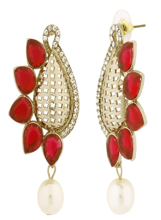 Zivom® Designer Paisley Antique Rhodium Plated Red Earring For Women - Image 2