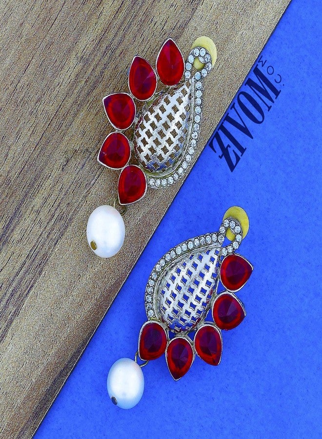 Zivom® Designer Paisley Antique Rhodium Plated Red Earring For Women - Image 4