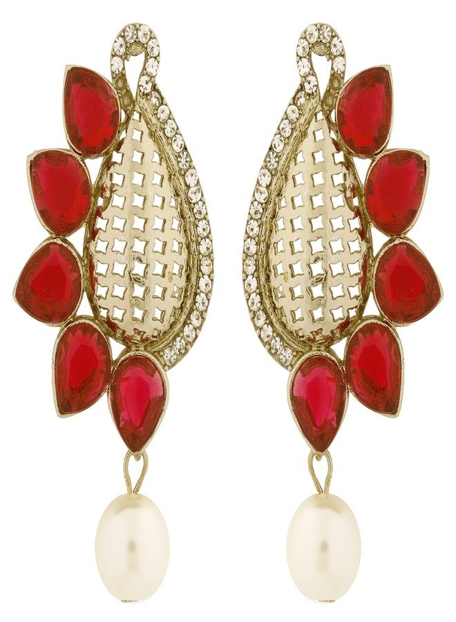 Zivom® Designer Paisley Antique Rhodium Plated Red Earring For Women - Image 1